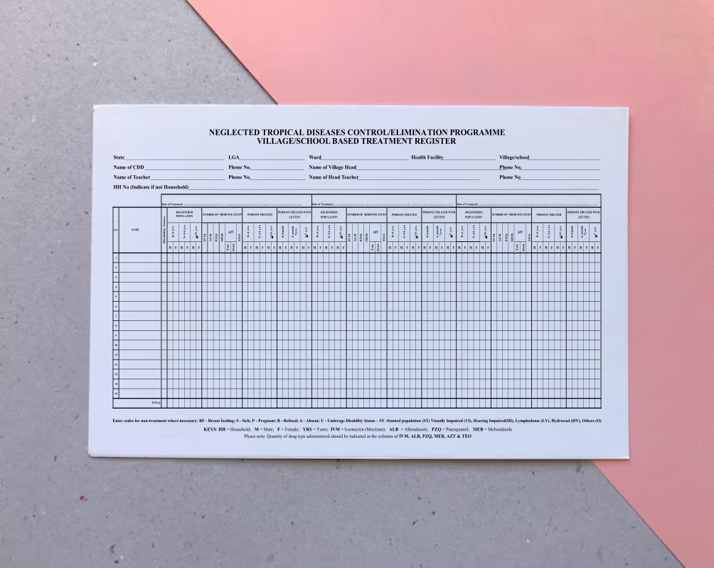 NEGLECTED TROPICAL DISEASES CONTROL/ELIMINATION PROGRAMME VILLAGE/SCHOOL BASED TREATMENT REGISTER
